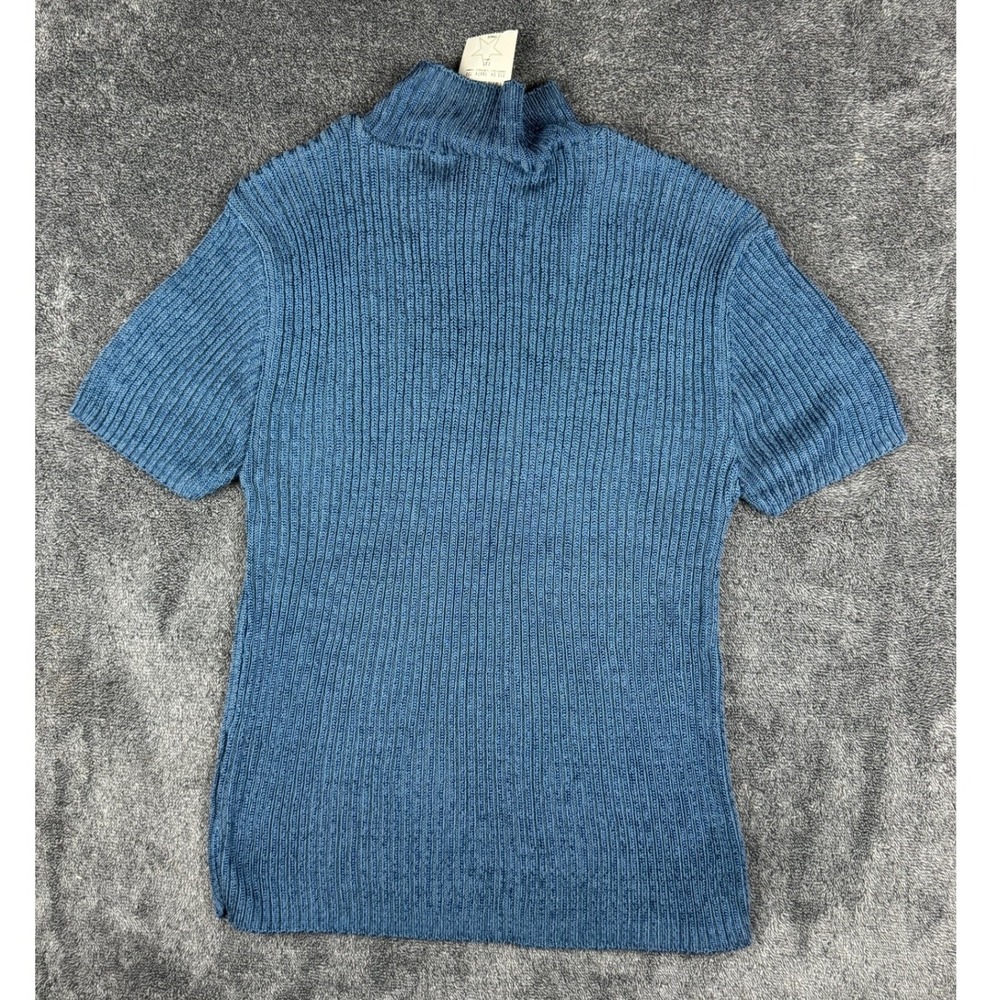 Vintage Y2K B.Z. Blue Ribbed Mock Neck Knit Top Womens Medium USA Made NWT - Picture 4 of 9